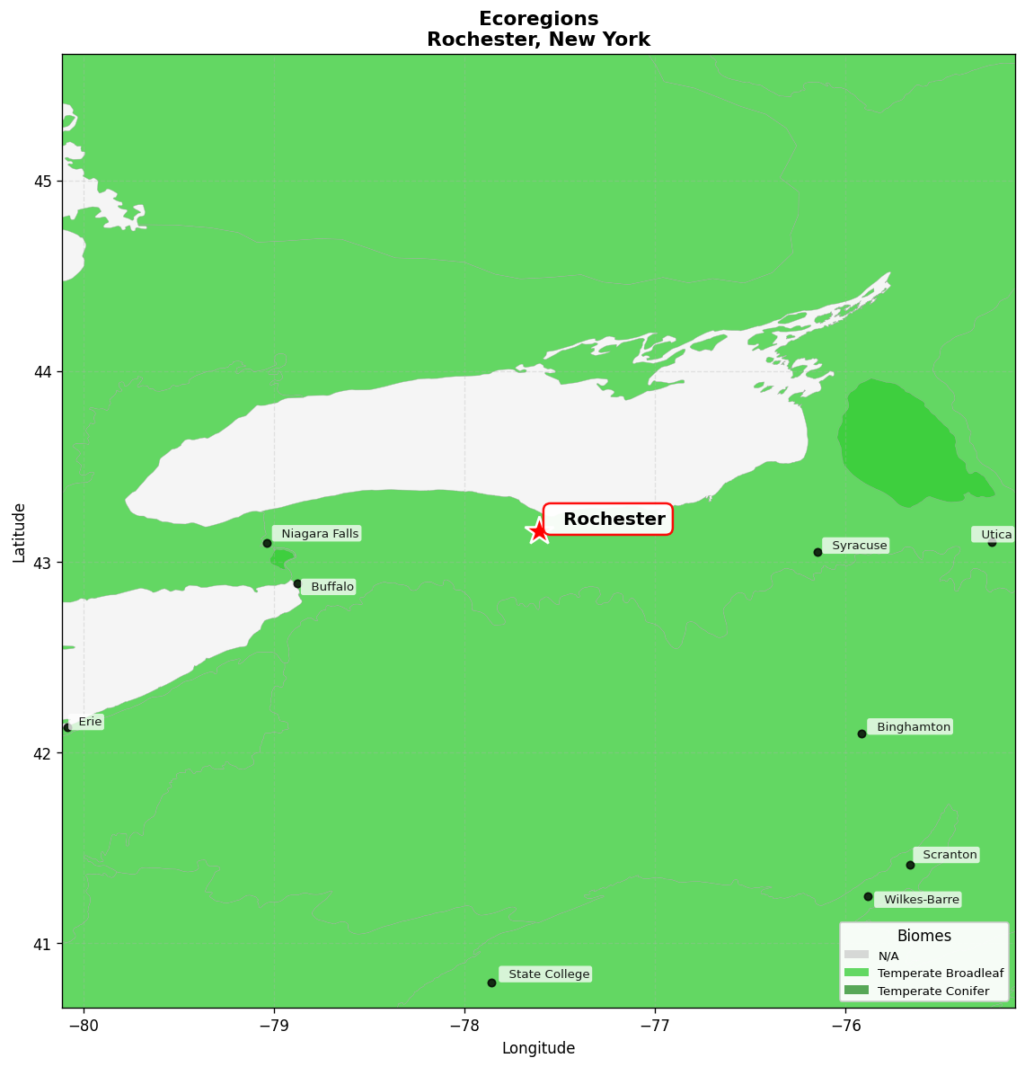 Eastern Great Lakes lowland forests Ecoregion Map for Rochester, NY